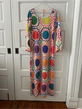 Unbranded Long-sleeve Multicolor Circle-Print Maxi Dress